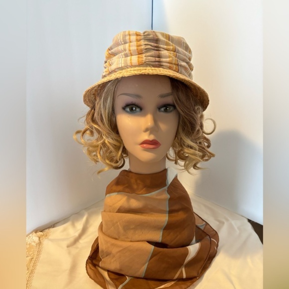 Vintage Scala Collezione Straw Cotton Ruched Slouch Hat